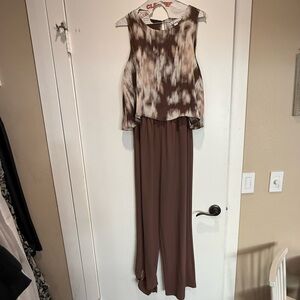 New York & Company Brown Tie-Dye Sleeveless Jumpsuit